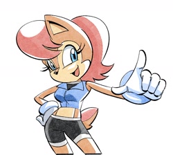 Size: 1520x1359 | Tagged: safe, artist:chauvels, sally acorn, chipmunk, 2024, daytime, female, looking at viewer, sally's ringblader outfit, simple background, smile, solo, white background