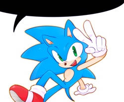 Size: 1509x1241 | Tagged: safe, artist:deerchali, sonic the hedgehog, hedgehog, 2026, cute, looking at viewer, male, mouth open, outline, simple background, solo, sonabetes, speech bubble, v sign, white background