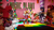 Size: 1056x594 | Tagged: safe, artist:joeadok, vanilla the rabbit, bird, dog, duck, rabbit, 2025, alternate outfit, clothes, dancing, disco, eyes closed, female, group, llama, looking at them, male, mouth open, music plant, open smile, pointing, smile, unnamed character