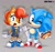 Size: 1524x1432 | Tagged: safe, artist:nonicpower, nicole the handheld, sally acorn, sonic the hedgehog, chipmunk, hedgehog, 2025, abstract background, chili dog, classic sally, classic sonic, duo, female, food, holding something, hot dog, looking at viewer, male, pose, sally x sonic, sally's ringblader outfit, shipping, smile, straight, wink