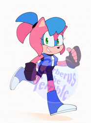Size: 1527x2048 | Tagged: safe, artist:cerberustheterrible, oc, oc:alice acorn, chipmunk, 2024, fankid, female, grin, looking at viewer, oc only, parent:sally, parent:sonic, parents:sonally, running, simple background, smile, smiling at viewer, solo, watermark, white background