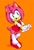 Size: 878x1308 | Tagged: safe, artist:erosuke, amy rose, hedgehog, amybetes, blushing, cute, female, hands together, looking offscreen, orange background, simple background, smile, solo, standing, stockings, stretching