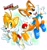 Size: 1148x1218 | Tagged: safe, artist:erosuke, miles "tails" prower, fox, 2019, alternate eye color, blue shoes, cape, character name, crossover, cute, duo, english text, gradient background, green eyes, looking at them, looking at viewer, lucky swiftail, male, mid-air, mouth open, new super lucky's tale, open smile, outline, pokeball, pokemon, reaching out, reaching towards the viewer, smile, smiling at viewer, tailabetes, text, white outline