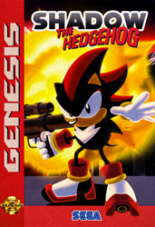 Size: 2628x3840 | Tagged: safe, artist:zandar-thunder, shadow the hedgehog, 2025, bazooka, box art, classic shadow, english text, explosion, genesis, holding something, redraw, sega logo, shadow the hedgehog (video game), solo, standing, style emulation, text, weapon
