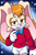 Size: 512x768 | Tagged: safe, ai art, artist:mobians.ai, artist:whoactuallycares155, cream the rabbit, oc, oc:custard the rabbit, rabbit, 2024, bowtie, gender swap, lidded eyes, looking at viewer, male, mouth open, shirt, shorts, smile, solo, sparkles