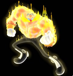 Size: 1231x1280 | Tagged: safe, artist:rav, robotnik, human, 2015, black background, clenched fists, eggman hates furries, glowing, muscular, muscular robotnik, simple background, solo, super form, super robotnik, topless
