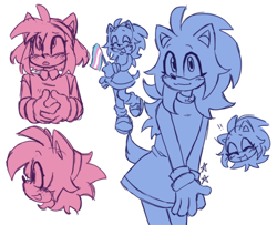 Size: 2048x1661 | Tagged: safe, artist:battiegutz, amy rose, sonic the hedgehog, 2022, amy's halterneck dress, autistic, blushing, cute, duo, eye clipping through hair, eyebrow clipping through hair, eyelashes, flag, grey background, holding something, monochrome, pride, pride flag, simple background, sonabetes, standing, star (symbol), trans female, trans girl sonic, transgender