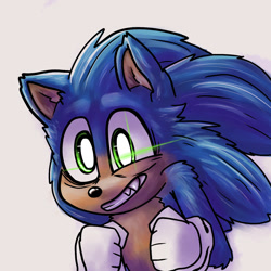 Size: 1280x1280 | Tagged: safe, artist:scutesketch, sonic the hedgehog, sonic the hedgehog 2 (2022), 2023, alternate version, clenched fists, clenched teeth, grey background, meme, reaction image, shine, simple background, smile, solo