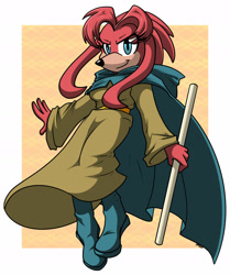 Size: 1280x1531 | Tagged: safe, artist:sassymelvin, mari-an, echidna, 2025, abstract background, female, holding something, pose, solo, weapon