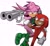 Size: 2048x1889 | Tagged: safe, artist:m4gicvick, julie-su, knuckles the echidna, echidna, 2025, aiming, duo, female, holding something, julie-su x knuckles, looking offscreen, male, pistol, shipping, simple background, straight, weapon, white background