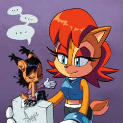 Size: 783x782 | Tagged: safe, artist:angiethecat, nicole the hololynx, sally acorn, speech bubble