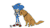 Size: 1280x720 | Tagged: safe, artist:paumol, ozzy the dog, sonic the hedgehog, dog, sonic the hedgehog (2020), absurd res, animated, arms folded, duo, flat colors, frown, gif, idle, literal animal, looking at them, looking down, no pupils, signature, simple background, sitting, standing, wagging tail