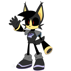 Size: 2000x2000 | Tagged: safe, artist:theartyoshi, artist:yoshiyoshi700, oc, oc:nicky (zeromegas), hybrid, lynx, 2024, child, fankid, looking at viewer, male, parent:nicole, parent:shard, parent:shardicole, robot, smile, solo, standing, waving