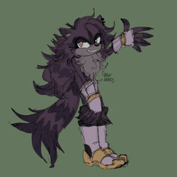 Size: 1280x1280 | Tagged: safe, artist:aruneko, oc, oc:iven the raccoon, raccoon, 2026, boots, genderfluid, green background, lidded eyes, signature, simple background, sketch, smile, solo, solo genderfluid, standing, waving