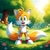 Size: 750x750 | Tagged: safe, ai art, artist:limebluion, artist:nightcafé, miles "tails" prower, fox, 2024, cel shaded, crepuscular rays, daytime, field, flower, flower field, front view, grass, grass field, hands on hips, looking at viewer, male, mouth open, open smile, outdoors, smile, smiling at viewer, solo, solo male, standing, sun, tree