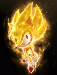 Size: 3121x4096 | Tagged: safe, artist:tisjustcharlie, sonic the hedgehog, super sonic, 2026, 3d, blender (medium), from above, gradient background, looking up, solo, super form