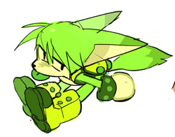 Size: 886x696 | Tagged: safe, artist:jiiniix, kit the fennec, 2025, color swap, cute, fennec, green fur, green tongue, kitabetes, lidded eyes, looking offscreen, male, simple background, sitting, sketch, solo, solo male, tongue out, treads, white background