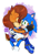 Size: 717x988 | Tagged: safe, artist:finimun, sally acorn, sonic the hedgehog, chipmunk, hedgehog, 2017, alternate outfit, clothes, duo, eyes closed, female, gloves, happy, looking at each other, male, sally x sonic, shipping, smile, straight
