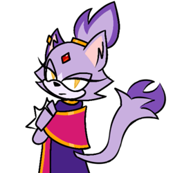 Size: 543x543 | Tagged: safe, artist:chocochurroz, blaze the cat, cat, 2026, alternate outfit, ear piercing, female, looking at viewer, looking back, piercing, simple background, solo, white background