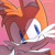 Size: 1280x1280 | Tagged: safe, artist:thatphantomstar, miles "tails" prower, 2026, clenched teeth, close-up, gradient background, grin, head tilt, icon, looking at viewer, outline, smile, solo