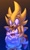 Size: 600x1012 | Tagged: safe, artist:la_gata_golosa_, miles "tails" prower, sonic the hedgehog, super sonic 2, fox, hedgehog, 2021, cute, duo, flying, gradient background, hugging, hugging from behind, looking at each other, looking down, looking down at them, looking up, looking up at them, male, mid-air, one fang, signature, smile, sonabetes, standing, super form, tailabetes, tongue out