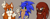 Size: 1193x447 | Tagged: safe, artist:shaythesleepyking, knuckles the echidna, miles "tails" prower, sonic the hedgehog, 2026, anime, cheek fluff, chest fluff, dark skin, eyebrow clipping through hair, eyelashes, fangs, fluffy, frown, grey background, hand on hip, looking at viewer, looking offscreen, male, mouth open, pointing, shoulder fluff, simple background, smile, style emulation, team sonic, trio, v sign