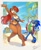 Size: 3336x4096 | Tagged: safe, artist:azul35art, sally acorn, sonic the hedgehog, chipmunk, hedgehog, 2024, alternate outfit, beach, bikini, daytime, duo, female, height difference, holding something, looking at viewer, male, palm tree, sally x sonic, sandals, shipping, straight, swimming trunks, tree