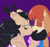 Size: 1280x1209 | Tagged: safe, artist:sonicdrift2, nicole the hololynx, sally acorn, 2018, crying, digital static, duo, eyes closed, female, glitch, kiss, kiss on lips, lesbian, lidded eyes, looking at them, nicole x sally, purple background, shipping, simple background, tears, tears of happiness