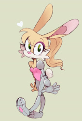 Size: 1280x1883 | Tagged: safe, artist:putrecabra, bunnie rabbot, rabbit, 2018, blushing, bunniebetes, eye clipping through hair, female, grey background, heart, looking at viewer, paws, pink nose, simple background, smile, solo, standing, walking