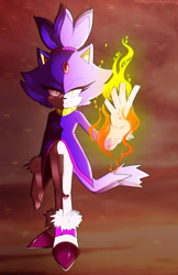 Size: 1151x1780 | Tagged: safe, artist:demonhedgehog, blaze the cat, 2017, abstract background, fire, fire hand, flame, front view, frown, lidded eyes, looking at viewer, shadow (lighting), solo, standing