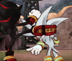 Size: 1280x1097 | Tagged: safe, artist:demonhedgehog, shadow the hedgehog, silver the hedgehog, sonic the hedgehog (2006), 2018, abuse, daytime, duo, kicking, leg up, outdoors, redraw, silver abuse, standing, this will end in pain