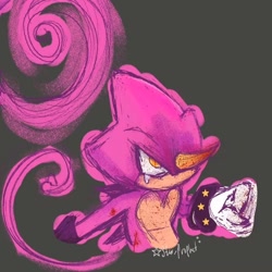 Size: 1080x1080 | Tagged: safe, artist:starprophet, espio the chameleon, 2026, bleeding, blood, chameleon, clenched fist, crying, frown, grey background, injured, looking offscreen, outline, scratch (injury), signature, simple background, sketch, solo, tears, wound