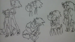 Size: 1024x576 | Tagged: safe, artist:brihanna25, miles "tails" prower, sonic the hedgehog, 2015, cute, duo, gay, heart, height difference, holding each other, kiss, kiss on cheek, line art, monochrome, shipping, sketch page, sonabetes, sonic x tails, standing, tailabetes, traditional media