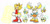 Size: 750x364 | Tagged: safe, artist:calebartboy15, amy rose, cheese (chao), cream the rabbit, chao, hedgehog, rabbit, 2022, dark chao, dress, duo focus, flat colors, flying, frown, group, hammer, hero chao, holding something, looking at viewer, mid-air, neutral chao, piko piko hammer, simple background, standing, super amy, super cream, super form, white background