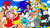 Size: 1740x982 | Tagged: safe, artist:calebartboy15, amy rose, cheese (chao), cream the rabbit, gemerl, knuckles the echidna, miles "tails" prower, sonic the hedgehog, chao, echidna, fox, hedgehog, rabbit, 2025, clouds, flying, frown, grass blade, group, hammer, holding something, looking at viewer, mid-air, neutral chao, piko piko hammer, robot, sky background, smile, sonic advance 3, spinning tails, standing, team sonic