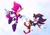Size: 2048x1448 | Tagged: safe, artist:woniksonik, espio the chameleon, shadow the hedgehog, 2026, duo, gay, heart, looking at each other, mid-air, mouth open, one fang, open smile, outline, shadpio, shipping, smile