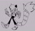 Size: 2048x1791 | Tagged: safe, artist:frostiios, tangle the lemur, 2023, clenched fist, eyelashes, grey background, greyscale, line art, looking at viewer, monochrome, simple background, smile, smiling at viewer, solo, standing, standing on one leg, v sign