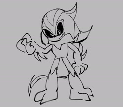 Size: 2048x1791 | Tagged: safe, artist:frostiios, eclipse the darkling, 2023, alien, black sclera, grey background, greyscale, line art, looking at viewer, monochrome, simple background, smile, solo, standing