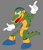 Size: 1360x1600 | Tagged: safe, artist:velveticicle, vector the crocodile, crocodile, 2025, classic vector, flat colors, grey background, male, mouth open, open smile, pointing, simple background, smile, solo, standing