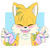 Size: 2599x2520 | Tagged: safe, artist:s_mommo, artist:smommo, miles "tails" prower, 2025, bandaid, blushing, braces, bust, claws, cute, double v sign, eyes closed, fingerless gloves, gloves, mouth open, open smile, pawpads, smile, solo, sparkle, v sign