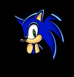 Size: 1000x1033 | Tagged: safe, artist:gaskthehedgehog10102, sonic the hedgehog, hedgehog, 2026, black background, meme, simple background, solo, staring sonic, style emulation, uekawa style