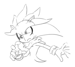 Size: 888x795 | Tagged: safe, artist:kzbr1256, silver the hedgehog, 2026, frown, line art, looking offscreen, monochrome, simple background, sketch, solo, white background