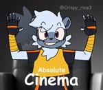 Size: 1600x1400 | Tagged: safe, artist:crispy_rice3, tangle the lemur, 2026, absolute cinema, eye clipping through hair, eyebrow clipping through hair, flat colors, hands up, meme, photographic background, signature, smile, solo