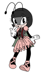 Size: 577x965 | Tagged: safe, artist:death-driver-5000, ballet slippers, blossom (if), butterfly, eyebrow clipping through hair, if (movie), looking at viewer, mobianified, simple background, smile, smiling at viewer, suspenders, tutu, vest