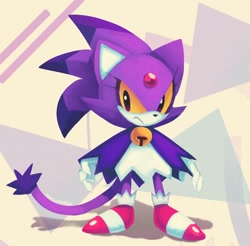 Size: 904x890 | Tagged: safe, artist:movedmin, blaze the cat, 2021, abstract background, bell, blazebetes, classic blaze, cute, eyelashes, frown, looking at viewer, shadow (lighting), solo, standing, yellow sclera