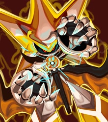 Size: 1800x2048 | Tagged: safe, artist:artge4r5, metal sonic, neo metal sonic, 2026, black sclera, electricity, looking at viewer, red background, robot, simple background, solo, super form, super metal sonic