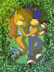 Size: 1536x2048 | Tagged: safe, artist:arksmusings, sally acorn, sonic the hedgehog, chipmunk, hedgehog, 2026, daytime, duo, female, lying down, male, plant, sally x sonic, sally's vest and boots, shipping, sleeping, straight
