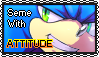 Size: 99x57 | Tagged: safe, artist:f-sonic, sonic the hedgehog, 2015, english text, lidded eyes, seme, smile, solo, stamp, text