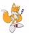 Size: 1079x1246 | Tagged: safe, artist:elznkpeevrgnufj, miles "tails" prower, fox, 2026, blushing, eyes closed, flat colors, hands on hips, japanese text, male, proud, simple background, smile, solo, text, white background