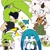 Size: 1961x1961 | Tagged: safe, artist:woniksonik, kit the fennec, lanolin the sheep, surge the tenrec, sheep, tenrec, 2026, eyes closed, female, fence, fennec, flower, frown, grass, lidded eyes, looking at each other, male, mouth open, simple background, sitting, smile, standing, star (symbol), thumbs up, trio, white background